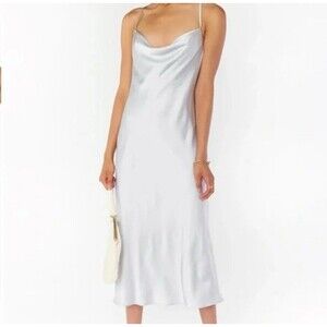 NWT Show Me Your Mumu Verona Crisscross Back Cowl Midi Cocktail Dress XL Silver